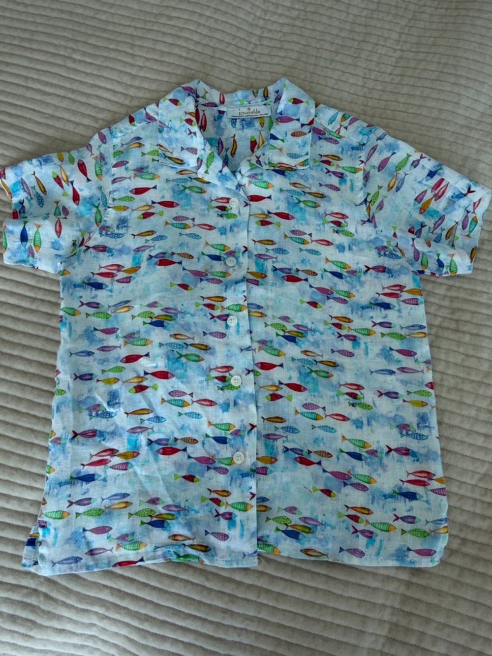 💯 Italian linen button down short sleeves shirt. Classic style, boys Size S - Picture 5 of 9